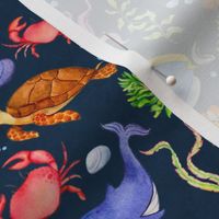 Medium Scale Under the Sea Fish and Sea Creatures on Navy