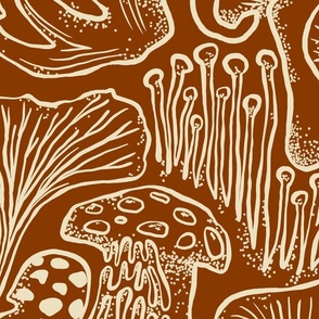 The Mushroom Garden  - little gnomes, mushrooms, line art, monochromatic, fall, autumn 