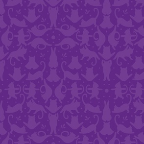 Cat Yoga Damask - Aubergine Background