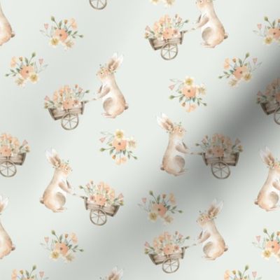 Easter bunny spring watercolor floral pattern