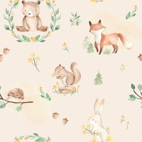 Woodland Baby Animals  watercolor nursery pattern 
