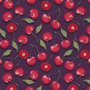 Cherries Love // Normal scale // Stone Fruits // Red Cherries // Sweet Dessert // Drak Purple Background