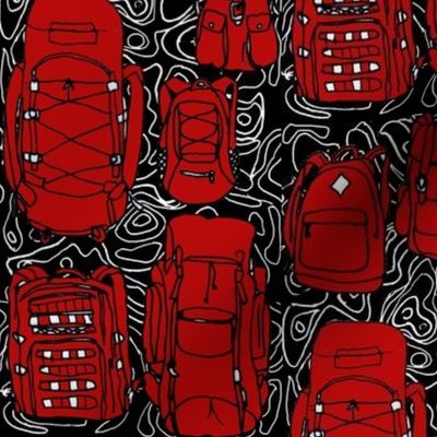 red backpacks and terrain maps