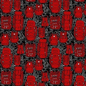 red backpacks and terrain maps