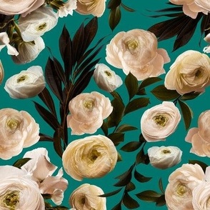 Ranunculus on Teal