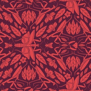 Mantis Damask - Lengthwise Raspberry-Mulberry Colorway