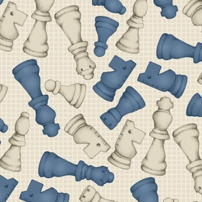 Once a Pawn a Chess Game - steel blue and neutral tan - large scale 