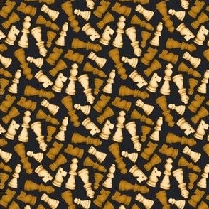Once a Pawn a Chess Game - dark burnt mustard orange, yellow and cream on black - tiny scale 