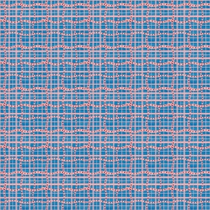 Wiggly pink checks on textured background small blue