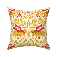 Cozy Tigers Damask - Large Scale Red Yellow