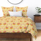 Cozy Tigers Damask - Large Scale Red Yellow