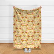 Cozy Tigers Damask - Large Scale Red Yellow