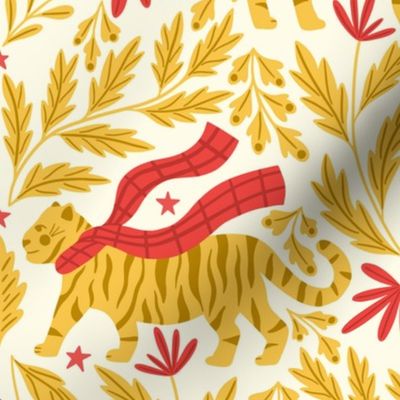 Cozy Tigers Damask - Large Scale Red Yellow