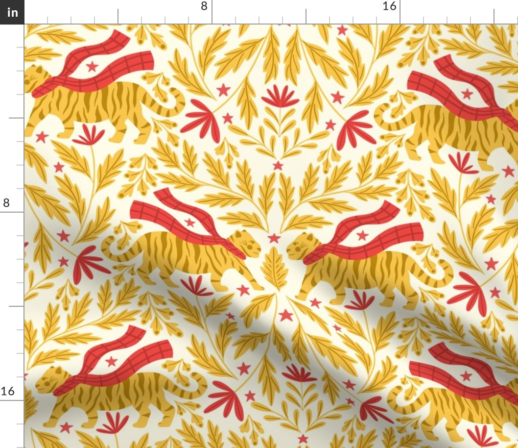 Cozy Tigers Damask - Large Scale Red Yellow