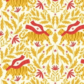 Cozy Tigers Damask - Regular Scale Red Yellow