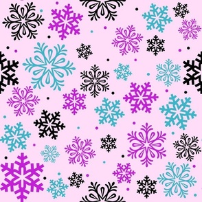 Medium Scale Winter Snowflakes on Pink