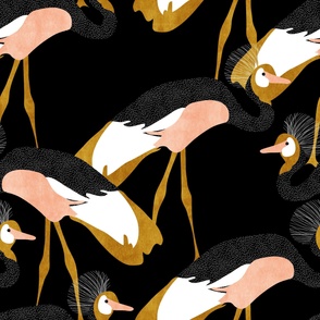 jumbo crowned cranes - black peach gold