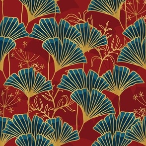 Blue and Red Ginkgo leaves