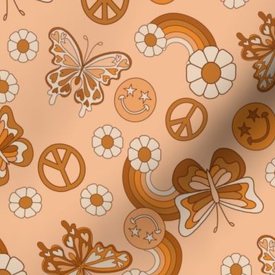 LARGE boho hippie peace fabric - butterfly, peace sign fabric