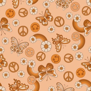 LARGE boho hippie peace fabric - butterfly, peace sign fabric