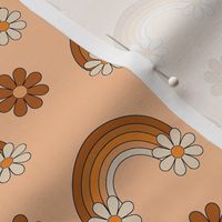 boho rainbow fabric - muted neutral fabric, daisy, floral