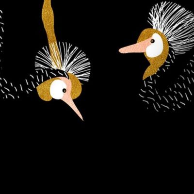 jumbo east african cranes - black white gold mustard and peach pink - textured