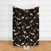 jumbo east african cranes - black white gold mustard and peach pink - textured