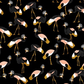 jumbo east african cranes - black white gold mustard and peach pink - textured