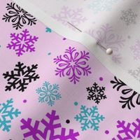 Small Scale Winter Snowflakes on Pink