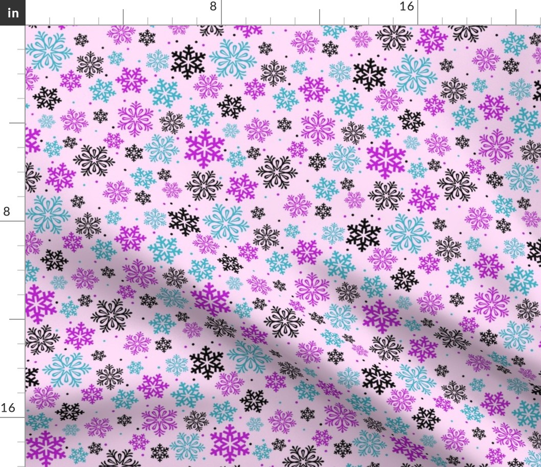 Small Scale Winter Snowflakes on Pink