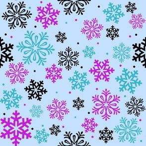 Large Scale Winter Snowflakes on Blue