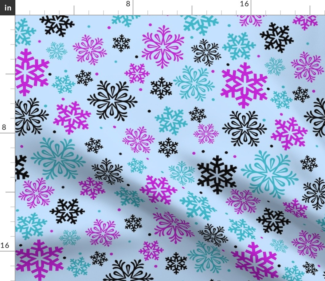 Large Scale Winter Snowflakes on Blue