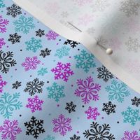 Small Scale Winter Snowflakes on Blue