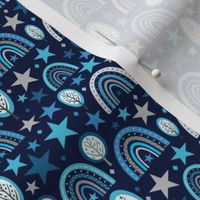 Small Scale Blue Rainbows Baby Boy on Navy Background