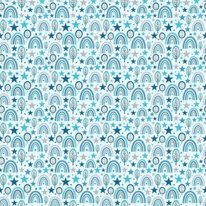 Small Scale Blue Rainbows Baby Boy on Light Blue Background
