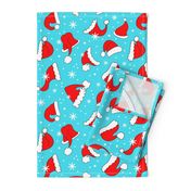 Large Scale Red Santa Hats and Snowflakes on Blue