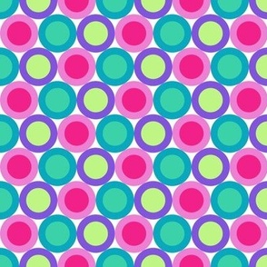 multicolour spots, purple, pink, green