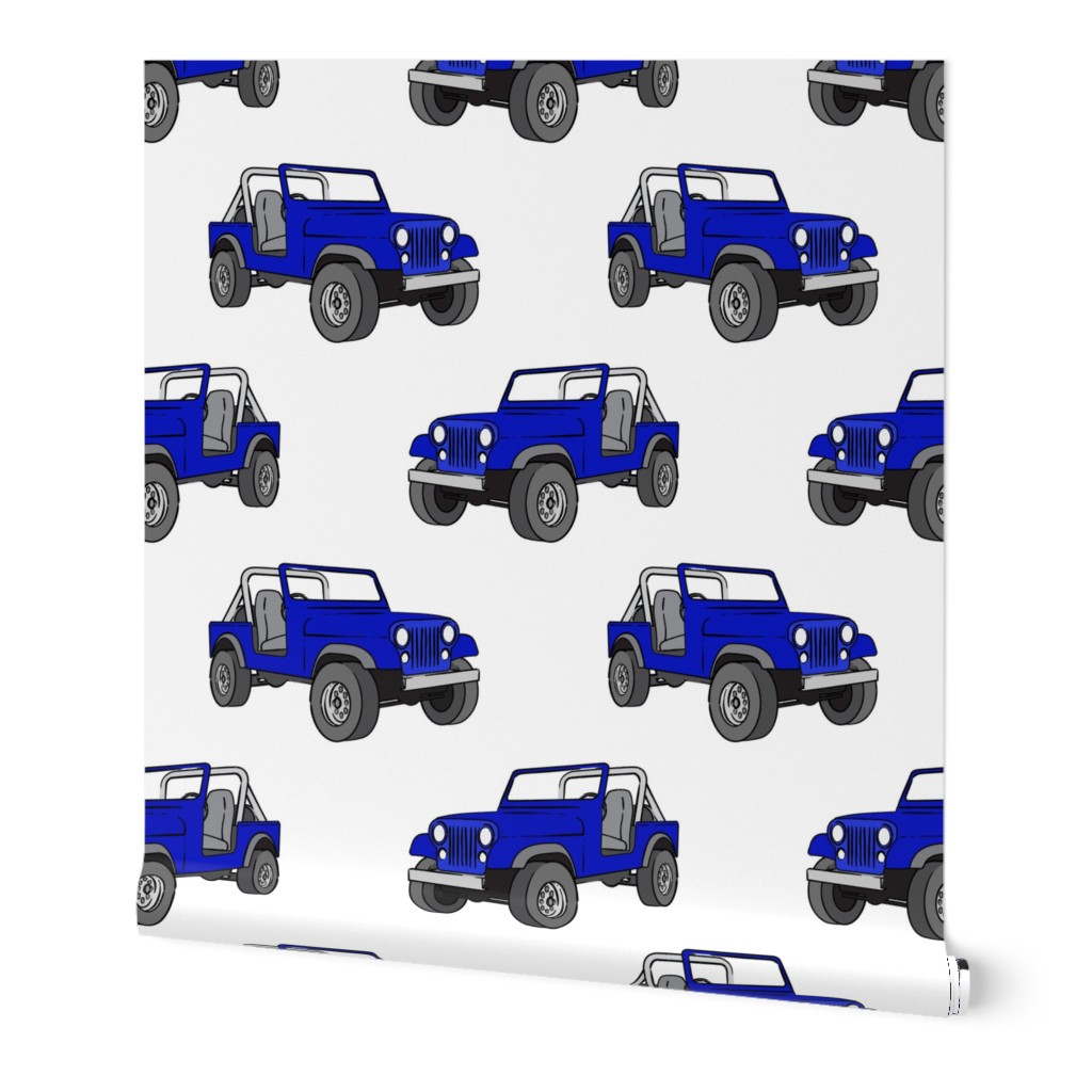 (1/2" scale) jeeps - royal blue on grey stripes C21