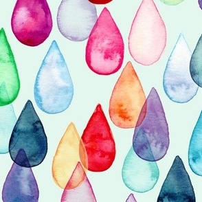 Watercolour Rainbow Drops on Pale Mint