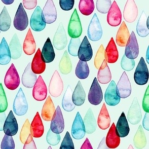 Watercolour Rainbow Drops on Pale Mint - Small