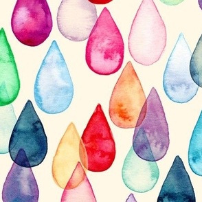 Watercolour Rainbow Drops on Cream