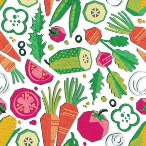 Small scale // Paper cut geo veggies // white background yellow orange and green geometric salad vegetables