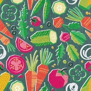 Small scale // Paper cut geo veggies // green background yellow orange and green geometric salad vegetables