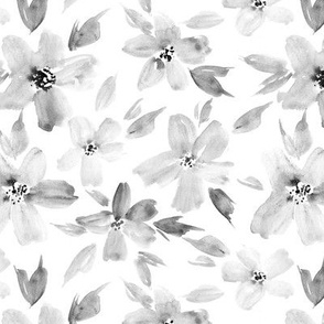 Noir sweet bloom - watercolor grey tender florals - pastel loose flowers a364-11