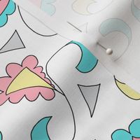 Retro Scalloped Triangles Pastel Pink Blue and Yellow on White