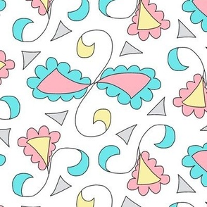 Retro Scalloped Triangles Pastel Pink Blue and Yellow on White