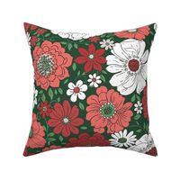 Camilla Retro Floral Christmas Green - extra large scale