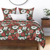 Camilla Retro Floral Christmas Green - extra large scale