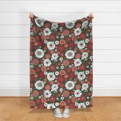 Camilla Retro Floral Christmas Green - extra large scale