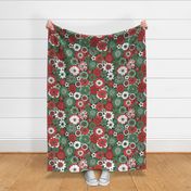 Bessie Retro Floral Christmas Red Green Dark Green BG - extra large scale